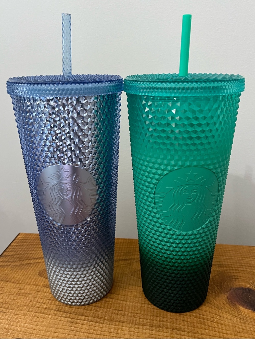 Two Starbucks Bling  Tumblers Blue Ombré & Mint Green Waxberry